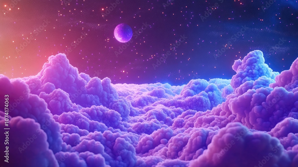 Poster Cartoon rendering in 3D of a starry outer space scene