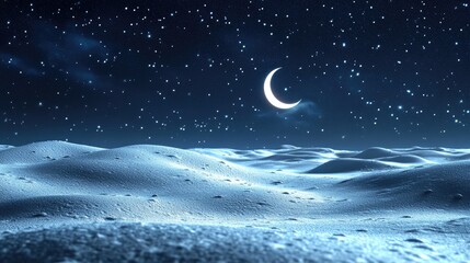 Fototapeta premium Night sky background featuring a half moon on a black canvas created with 3D cartoon rendering Astro imagery capturing a winter night with soft selective focus