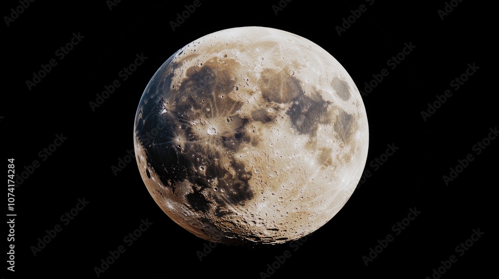 Poster cartoon rendering of the moon in 3d during daylight