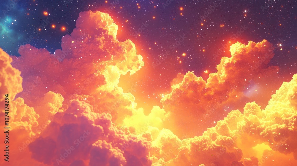 Poster beautiful space nebula in a 3d cartoon rendering style