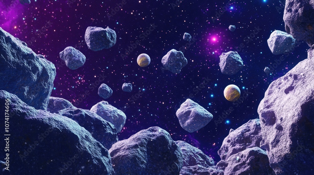 Aufkleber 2D illustration featuring a 3D cartoon rendering set against a deep interstellar space background with bright stars planets moons and comets A variety of creative science fiction backdrops Space a