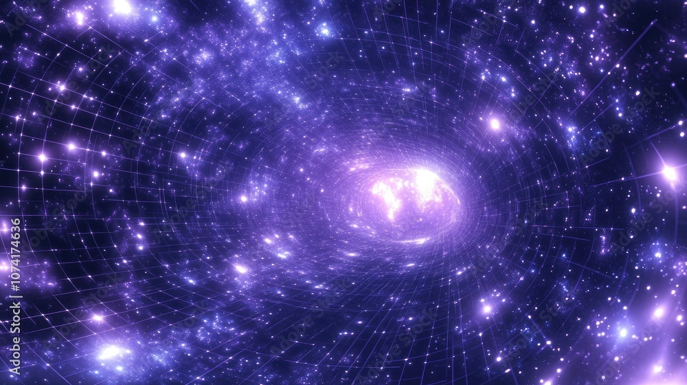 Poster Abstract purple blue starry background featuring a white cyberspace grid and a high tech network in a 3D cartoon rendering Deep space and outer space texture are highlighted in this universe theme