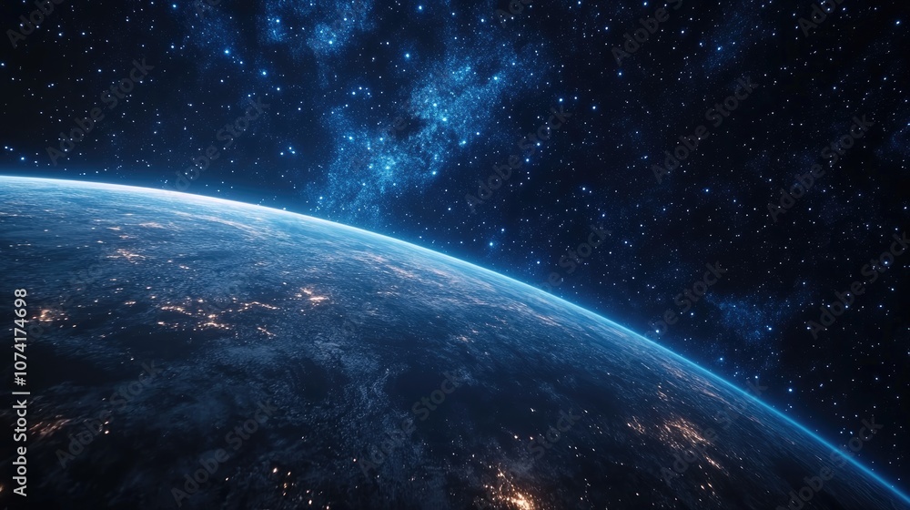 Poster 3d rendering of a planet s stars and galaxy in free space as a cartoon