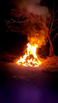 bornfire in the night in winter season.