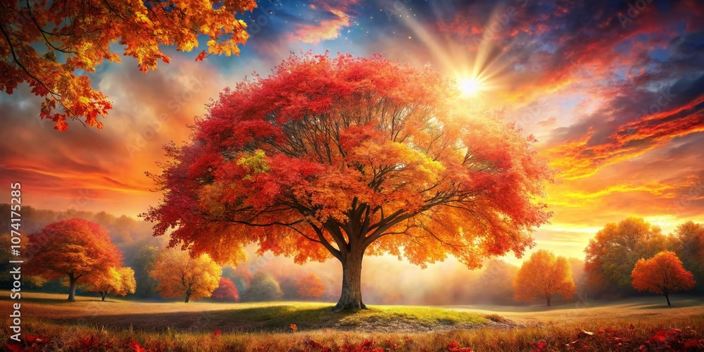 Aufkleber vibrant multicolored autumn tree as a nature symbol set against a unique background showcasing compu