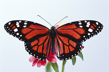 Fototapeta premium a beautiful butterfly on a vibrant blooming flower in a spring field.