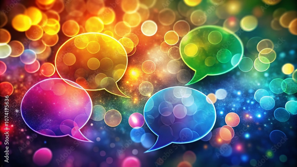 Poster vibrant textured speech bubbles with bokeh effect for creative communication and engagement in digit