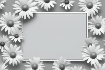 Obraz premium A minimalist gray background with line-art white daisies