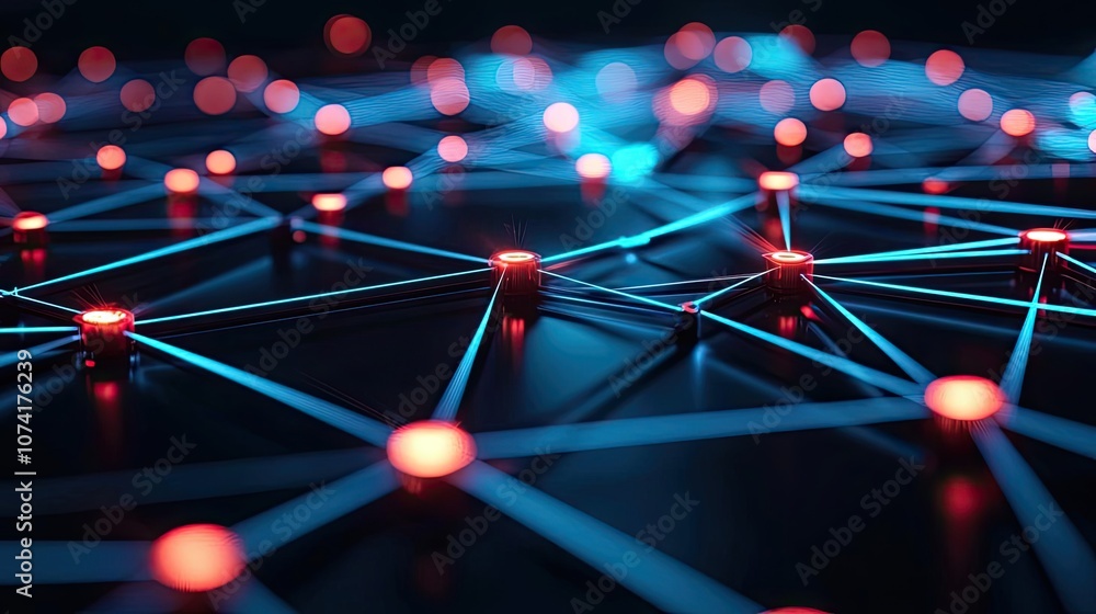 Poster abstract network connections with glowing dots and lines on a dark background