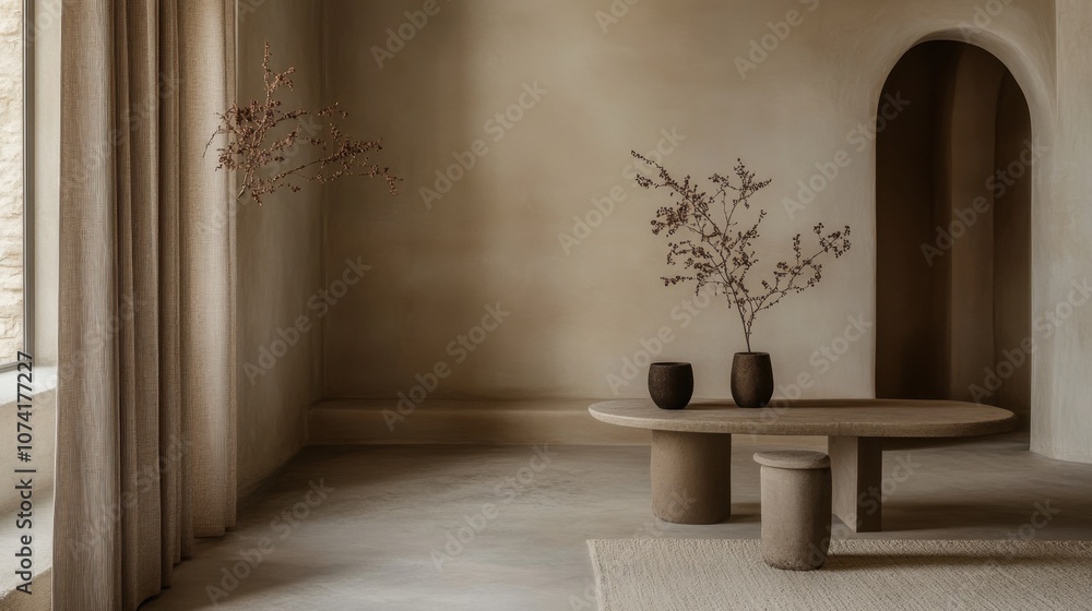 Aufkleber simple, soft beige curtains with subtle horizontal texture, creating a clean and modern look