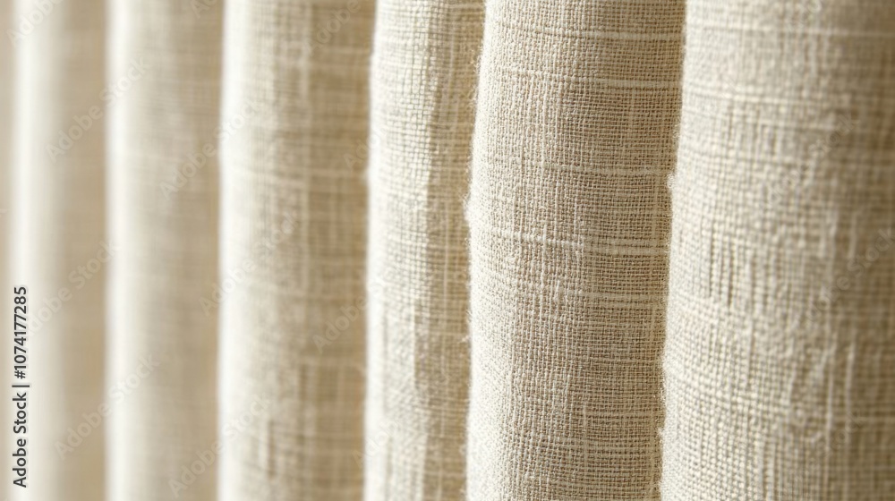 Poster simple, soft beige curtains with subtle horizontal texture, creating a clean and modern look