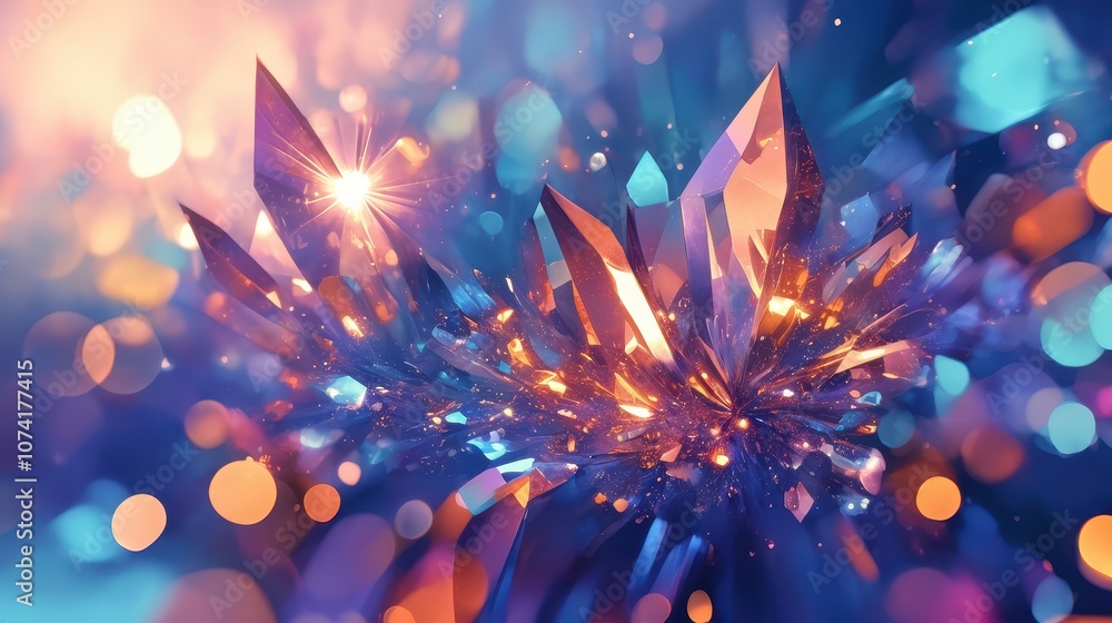 Aufkleber contemporary abstract scene with glowing crystals and soft bokeh effects, showcasing vibrant colors 