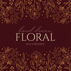 Elegance Wedding drawn mono-line floral botanical flower pattern background design