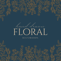 Elegance Wedding drawn mono-line floral botanical flower pattern background design