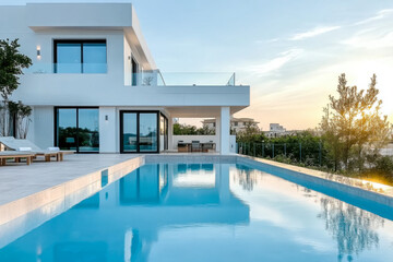 Fototapeta premium Modern and minimalist house with garden swimming pool
