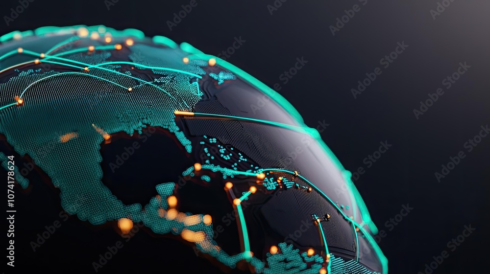 Poster digital globe with network connections on a dark background.