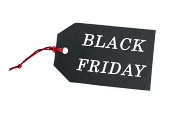 Black Friday, black tag with text close up, created with Generative AI technology, PNG