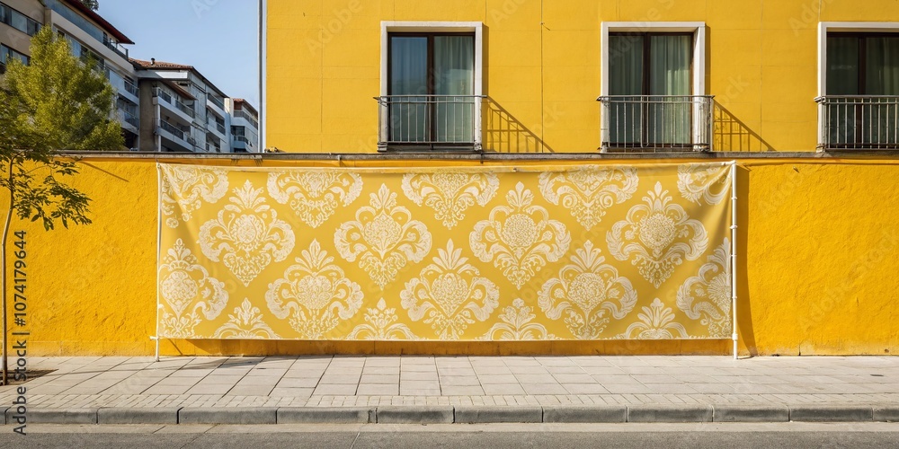 Aufkleber vintage style minimal abstract banner design with yellow background and halftone patterns featuring 