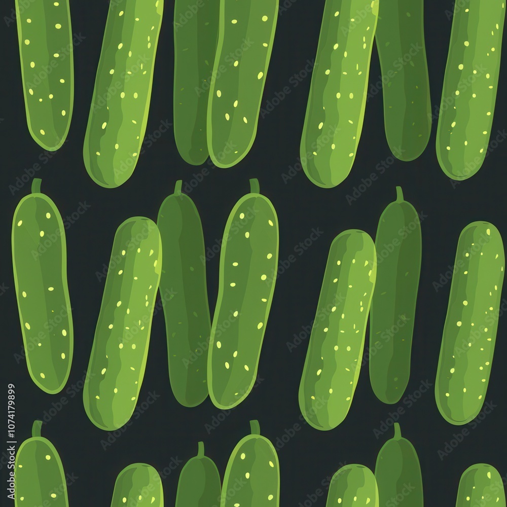 Poster seamless minimal pattern design featuring illustrative cucumbers on a dark background, ideal for fab