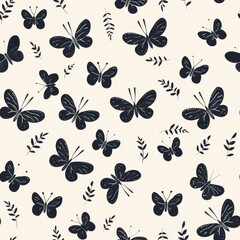 Obraz premium Gentle Minimal Butterfly Pattern Seamless Design on Soft Background, Perfect for Fabric, Wallpaper, and Craft Projects, Evoking Nature's Beauty in a Subtle Aesthetic