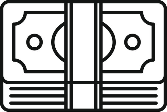 recommend clip art: Stack of banknotes secured with a band, representing savings, income, or investment, in a simple, bold line art style