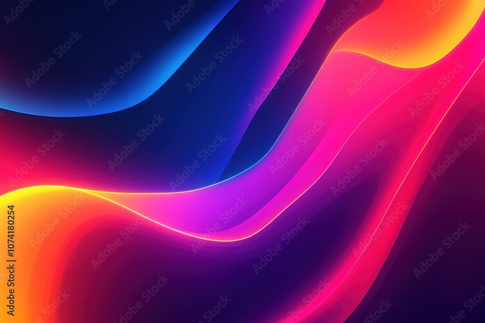 Poster vibrant neon gradient waves in smooth motion capturing the essence of dynamic colors blending and fl