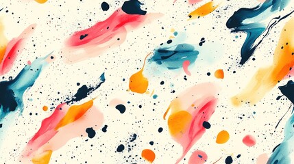 Dynamic seamless pattern of abstract psychedelic watercolor and oil textures featuring chaotic blurred spots and paint strokes in various sizes and shapes