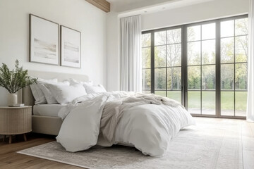 Fototapeta premium White and Clane French modern bedroom