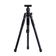 Professional camera tripod with adjustable legs and head, isolated on white background.