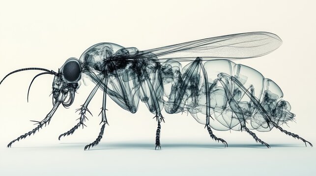 Transparent illustration of a mosquito showcasing intricate anatomy.