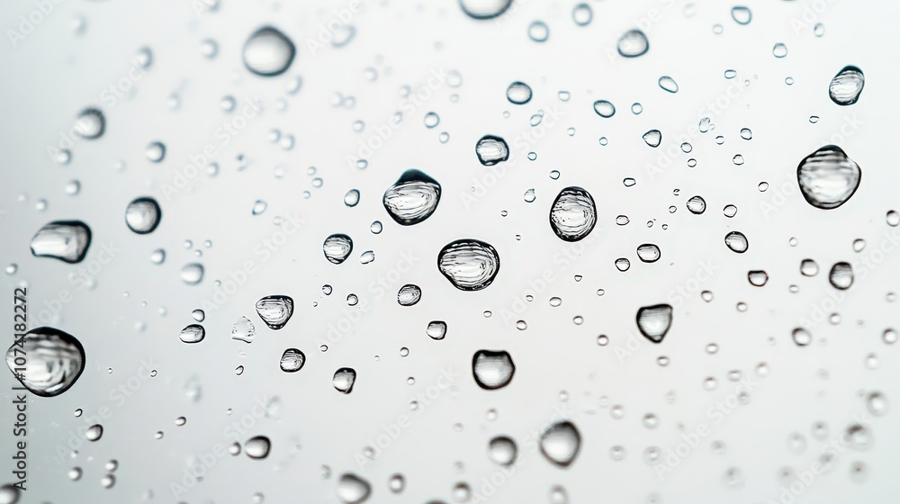 Poster close-up view of water droplets on glass surface creating a beautiful natural background with soft f