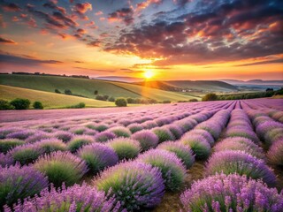 Vintage Style Photography of a Serene Lavender Field at Sunset with Soft Pastel Colors, Ideal for Relaxation and Nature Lovers in 4K Animation for a Calming Experience