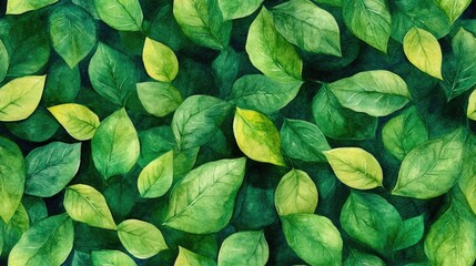 Fototapeta premium Colorful seamless pattern of watercolor green leaves creating a vibrant botanical design