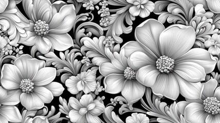 Seamless floral pattern featuring intricate flower designs for fabric applications