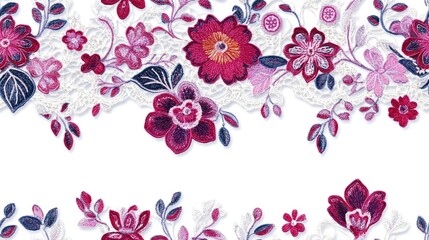 Elegant daman lace border pattern featuring intricate floral embroidery on a white background ideal for fashion textile designs print fabric