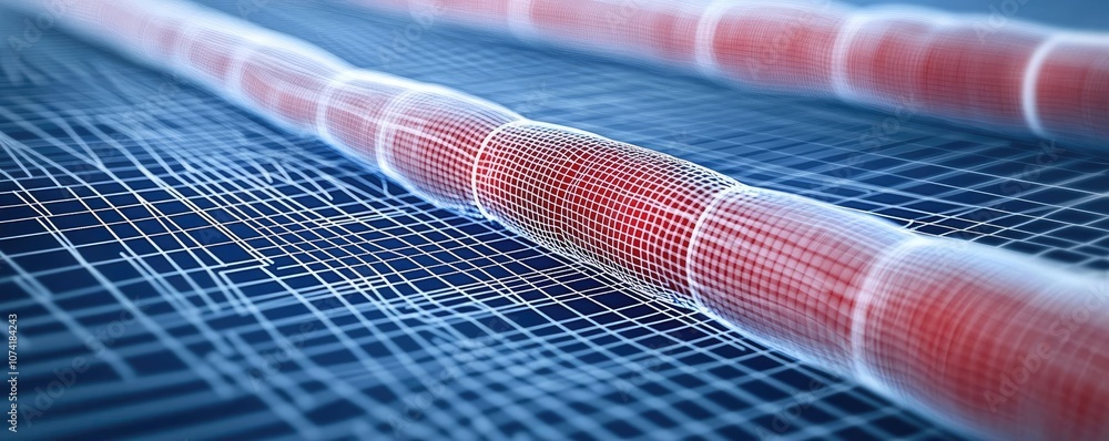 Poster abstract representation of molecular structures in a digital space.