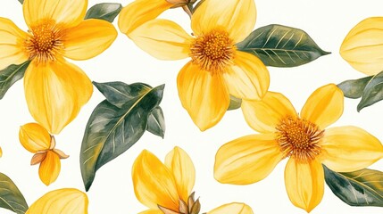 Seamless pattern of vibrant pawpaw Asimina triloba flowers with intricate watercolor details for textile design and home decor