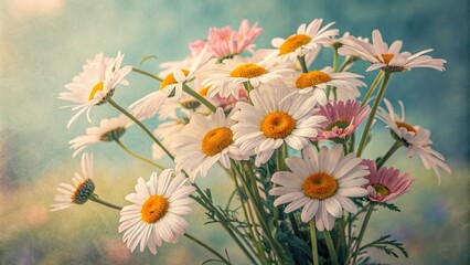 Fototapeta premium Vintage Style Watercolor Illustration of a Bouquet of Daisies on an Isolated Background, Perfect for Floral Decor, Stationery, and Artistic Projects