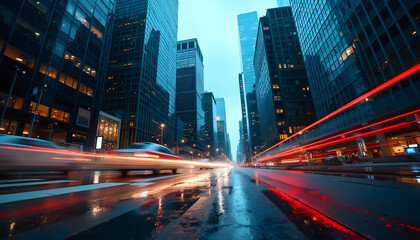 Fototapeta premium light line speed race on the street building city