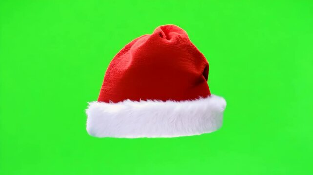Animation of santa hat on green background, ideal for holiday-themed designs, Christmas promotions, and festive digital projects.