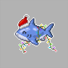 Obraz premium Christmas shark, pixel art meme