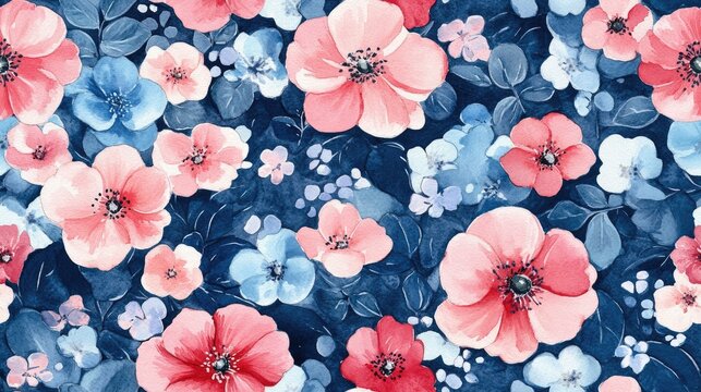 Watercolor seamless flower pattern featuring colorful blooms ideal for cards invitations and save the date announcements