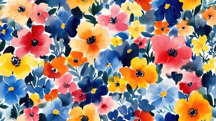 Seamless watercolor pattern featuring vibrant meadow flowers perfect for textile and stationery design