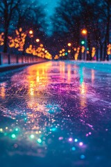 Fototapeta premium An ice skating rink with a live band playing nearby. Skaters move to the rhythm of the music, creating a lively, Generative AI