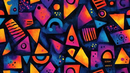 Obraz premium Seamless pattern of vibrant geometric shapes in watercolor and ink style perfect for artistic backgrounds