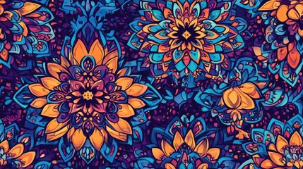 Seamless design of cute multi colored mandalas in star shapes ideal for wrapping paper and wallpaper applications