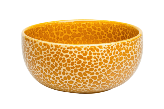 A vibrant yellow bowl with a unique dotted pattern, perfect for serving dishes.