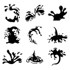 Set of Black Splashes, Water Drop Shapes Liquid Burst Splashes, Ink Blots Element
