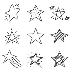 Set of Star Shape, Hand Drawn Stars Outline Doodles Isolated white Background