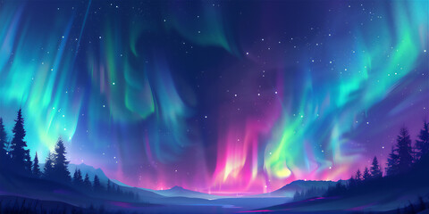 Obraz premium Northern Landscape at winter with aurora in the sky version 70